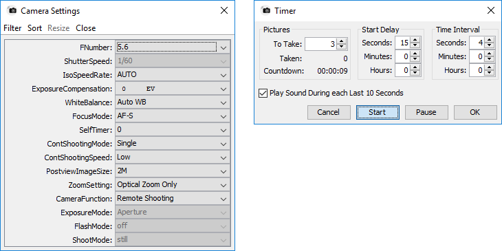 Settings and timer